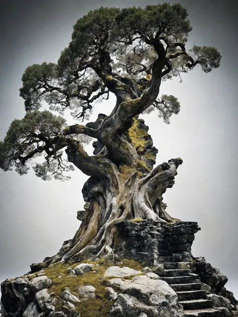masterpiece, art by Akseli Gallen Kallela, colorful,(ultrarealistic but extremely beautiful:1.4), (best quality:1.2), (high detailed), inkpunk,ink stains,(ink splashes:1.5), (on parchment an old twisted oak tree on a spiral rock mountain:1.1), clear focus, amazing composition, stones, dust, sand, water puddles, water splashes, (on parchment fragment of mysterious magnificent ruins of baroque palaces with Baroque ornaments:1.5), ((high spiral white stairs)), award-winning, professional, highly detailed, (white background:2), black brown gold,