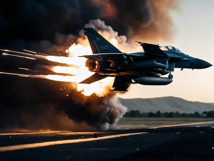 A very advanced fighter jet was hit by a missile in the air. The spectacular scene of the fighter jet explosion and the flying explosion fragments,
cinematic film still, shallow depth of field, vignette, highly detailed, high budget Hollywood film, bokeh, cinemascope, moody, epic, gorgeous, film grain,