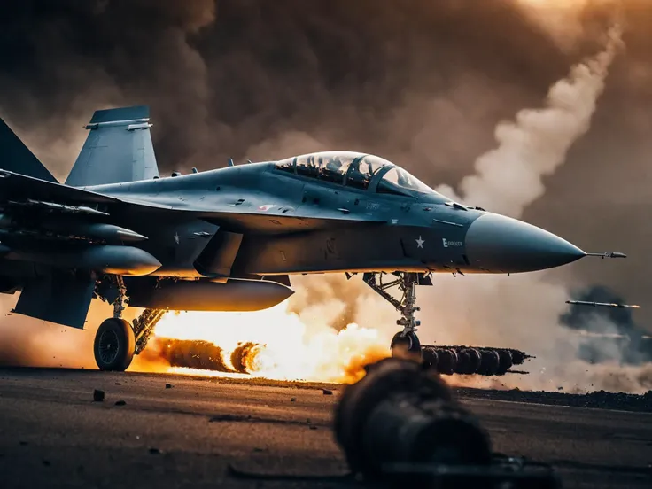 A very advanced fighter jet was hit by a missile in the air. The spectacular scene of the fighter jet explosion and the flying explosion fragments,
cinematic film still, shallow depth of field, vignette, highly detailed, high budget Hollywood film, bokeh, cinemascope, moody, epic, gorgeous, film grain,