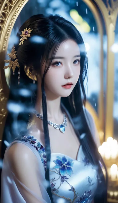 (Best quality,masterpiece,ultra realistic:1.3), (extremely intricate masterful beautiful:1.3), (hyperrealistic photography,photorealistic:1.4), (extremely ultra-detailed),RAW, (natural skin, detailed skin), (skindentation:0.3), (Art Nouveau:1.3),(vivid colors:1.3),(close portrait:1.3),(Beautiful fractal art:1.3),(((photo raw)), Lens Flares Chromatic Aberration and high contrast and Motion Blur and Emboss Effect , ,),girl,1girl,peerlessly beautiful idol, beautiful detailed eyes,showing fashion wear,(see-through_clothing),(very_long_hair),(Elegant posture),shine,glowing,sparkling, film grain texture,analog photography aesthetic,dynamic composition,beautiful spirals, energy coalescing and vibrating,(dynamic angle,dynamic pose),(panoramic view:1.3),
gothic_lolita,wearing see-through (hanfu:1)
(digital overlay print),(scintillating flawless spinel, briolette cut, brilliant cut facets, 30.00 carat, captivating, waxy, aluminum, tough, tenacity, surface treatment, gypsy setting, vintage, rare, timeless, ancient, protection and luck),( supernova snow-covered scene,alcove),(despairing,apparitional,escheresque),(cyberpunk amusement park, ferrofluid-based building foundation,Soapstone stone, Reflective Moonlight on Snow,Bio-luminescent Algae, uplighting),
(gold),(silver),colorful aura,diamond,platinum, luxury,charming,alluring,seductive,erotic,enchanting,cleavage,panties,
SimplePositiveXLv2<lora:sd_xl_dpo_lora_v1:0.7><lora:MJ52:0.3>
