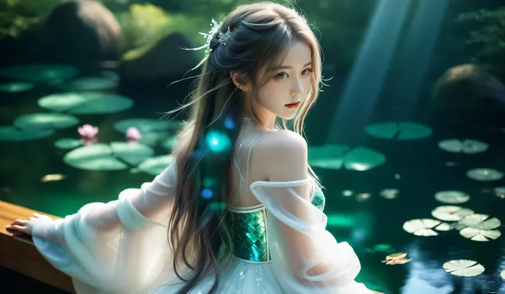 (Best quality,masterpiece,ultra realistic:1.3), (extremely intricate masterful beautiful:1.3), (hyperrealistic photography,photorealistic:1.4), (extremely ultra-detailed),RAW, (natural skin, detailed skin), (skindentation:0.3), (Art Nouveau:1.3),(vivid colors:1.3),(close portrait:1.3),(Beautiful fractal art:1.3),(((photo raw)), cinematic lighting Fisheye Distortion and Watercolor/Painting Effect and Matte Painting , ,),girl,1girl,peerlessly beautiful idol, beautiful detailed eyes,showing fashion wear,(see-through_clothing),(very_long_hair),(Elegant posture),shine,glowing,sparkling, film grain texture,analog photography aesthetic,dynamic composition,beautiful spirals, energy coalescing and vibrating,(dynamic angle,dynamic pose),(full_body:1.3),
gothic_lolita,wearing see-through (hanfu:1)
(constricting full body clothing, Sweetheart Neckline, holo-leather, Hyper-Responsive Tinting Windows, Raglan Sleeves, Midi Length, Natural Waist, flared skirt, fringe,),(crown jewels, mesmerizing visible inclusions emerald, round brilliant cut, rose cut facets, 3.00 carat, sparkling, sparkled, stainless steel, rock-hard, vigor, filling, prong setting, cultured, extraordinary, minimalist, industrial, gender and identity),( spaceport tidal flat,outdoor seating area,wetland,reef fish),(cream hydrodynamic fire),(lumos academy of elemental magic, green roofing roof,plywood, Moonlight,Sunlight, downlighting),
(gold),(silver),colorful aura,diamond,platinum, luxury,charming,alluring,seductive,erotic,enchanting,cleavage,panties,
SimplePositiveXLv2<lora:sd_xl_dpo_lora_v1:0.7><lora:MJ52:0.3>