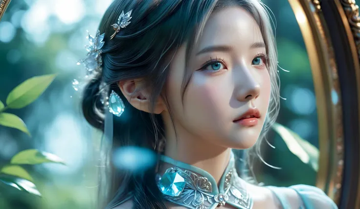 (Best quality,masterpiece,ultra realistic:1.3), (extremely intricate masterful beautiful:1.3), (hyperrealistic photography,photorealistic:1.4), (extremely ultra-detailed),RAW, (natural skin, detailed skin), (skindentation:0.3), (Art Nouveau:1.3),(vivid colors:1.3),(close portrait:1.3),(Beautiful fractal art:1.3),(((photo raw)), High-Key Lighting Watercolor/Painting Effect and Chromatic Aberration and Color Grading and Glow/Soft Focus , ,),girl,1girl,peerlessly beautiful idol, beautiful detailed eyes,showing fashion wear,(see-through_clothing),(very_long_hair),(Elegant posture),shine,glowing,sparkling, film grain texture,analog photography aesthetic,dynamic composition,beautiful spirals, energy coalescing and vibrating,(dynamic angle,dynamic pose),(Close-up photo:1.3),
gothic_lolita,wearing see-through (cheongsam:1)
(),(gleaming surface blemishes aquamarine, baguette cut, rose cut facets, 10.00 carat, rainbow-like, sheen, mixed metals, toughness, robustness, surface coating, cluster setting, artisan-crafted, extraordinary, whimsical, contemporary, celestial symbols),(ruined kingdom, bird in flight,majestic forest canopy),(celebrations,eccentric),(galactic council assembly room, Picture Frames, laminate, Fluorescent Tubes,Campfire, picture lights, steampunk, sci-fi),
(gold),(silver),colorful aura,diamond,platinum, luxury,charming,alluring,seductive,erotic,enchanting,cleavage,panties,
SimplePositiveXLv2<lora:sd_xl_dpo_lora_v1:0.7><lora:MJ52:0.3>