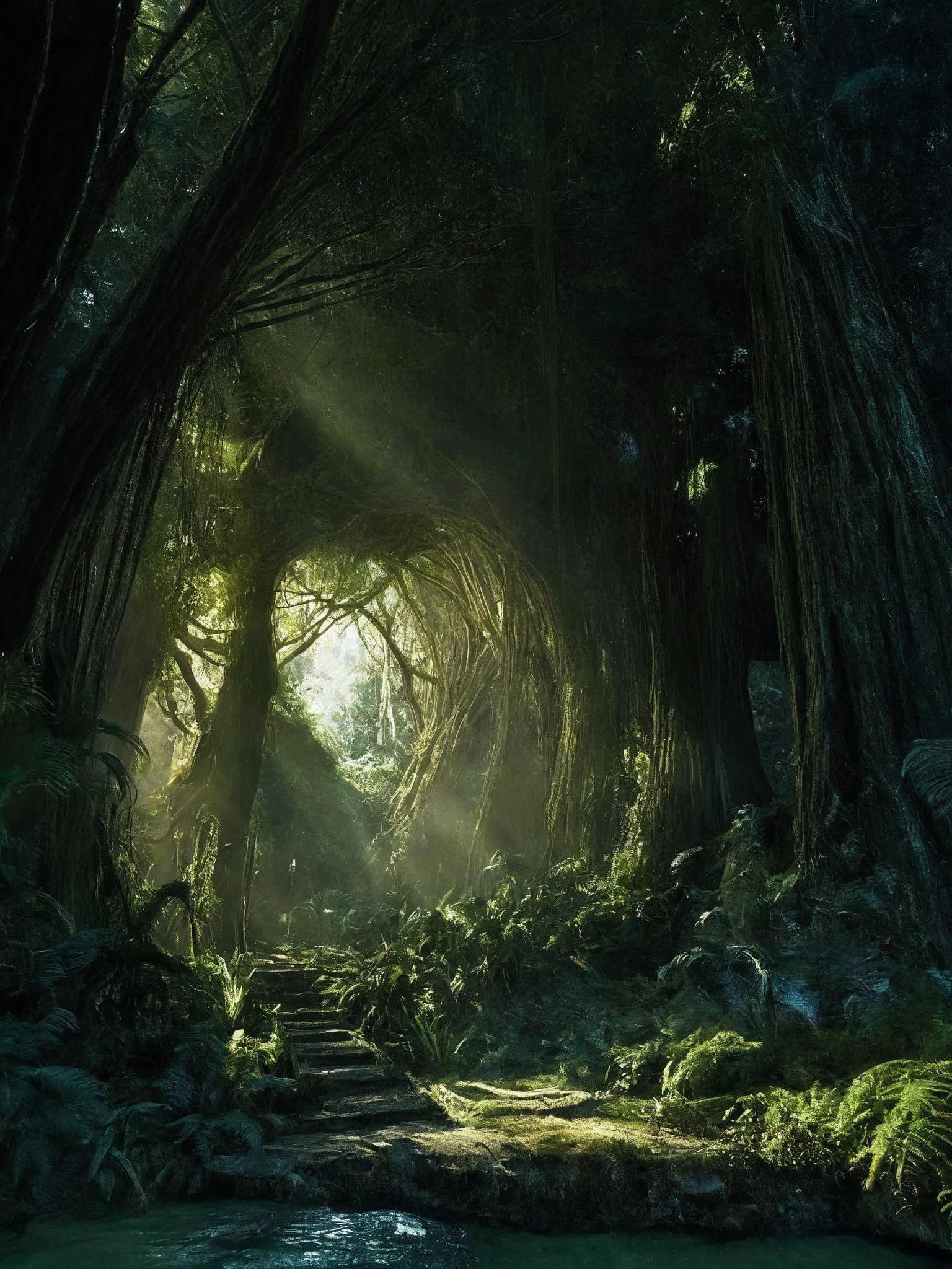 Concept Art,(masterpiece:0.3) high detailed,bright natural lighting,shadows,high contrast,a tropical Forest in alien planet,two big moons in sky,Old civilization ruins,seeing (mythical alien not on earth plantations Neon lights on Flower kind plants) Trees plants and flowers from the ground,view from below,atmospheric dreamscape painting,dream scenery art,highly detailed visionary art,cgi style,vibrant oil painting,splash art,Cozy mystery,masterpiece 8k wallpapper,neoplasticism,Unreal Engine,dramatic lightingvines,overgrown,ink stains,ink splatters,ink runs,ink spots,faded ink,ral-dissolve,linquivera,liiv1,on parchment,