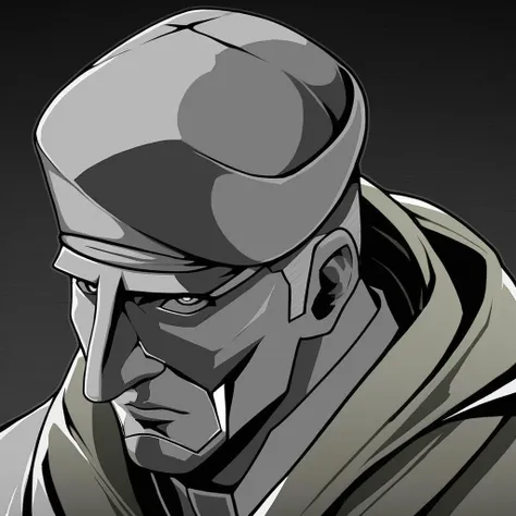 2d artwork,a man, dark background, navy general,