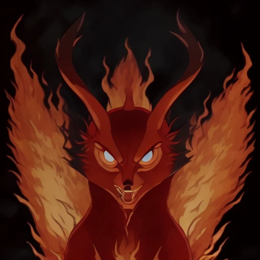 giant fire on (black background :1.2) as a tall angry snarling powerful flame <lora:vixey:0.9> devil (demon:0.7) made out of flames on fire burning hot inferno inside a black darkness , golden ratio by Greg Rutkowsk