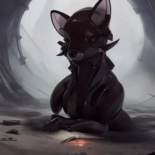 nousr robot photography of a black <lora:vixey:0.7> fox dominatrix inside a science fiction dungeon by Greg Rutkowski