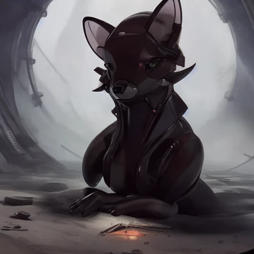 nousr robot photography of a black <lora:vixey:0.7> fox dominatrix inside a science fiction dungeon by Greg Rutkowski