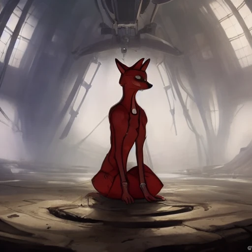 nousr robot photography of a <lora:vixey:0.7> fox terminator inside a science fiction dungeon by Greg Rutkowski