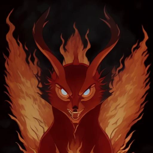 giant fire on (black background :1.2) as a tall angry snarling powerful flame <lora:vixey:0.9> devil (demon:0.7) made out of flames on fire burning hot inferno inside a black darkness , golden ratio by Greg Rutkowsk