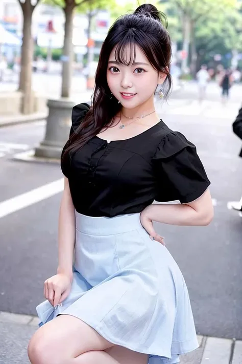 (skin blemish:1.2), (skindentation), black eye, 1woman, 25yo, (((woman))), solo, realistic, best quality, photorealistic, masterpiece, 8k, high res, solo, extremely detailed face, (professional lighting, bokeh), (light particles, lens flare, glowing particles:0.6), (dynamic pose:1.2), soft lighting, top angle view, fashionable and trendy atmosphere, Korea, Seoul, street, city, park, shop, river, ((daytime)), sky, ((looking at the viewer:1)), (looking at the camera),(portrait:0.6), cowboy shot, gorgeous, walking, hands down, keep original facial proportion, wide shoulder, full body, (medium breast), (medium hair), brown hair, floating hair, lips, lipstick, smile, floating hair, smile, open_mouth, teeth, office suit, uniform, blouse, long skirt, eyelashes, mole, (mole under eye:1), <lora:Yoyomi:0.8>