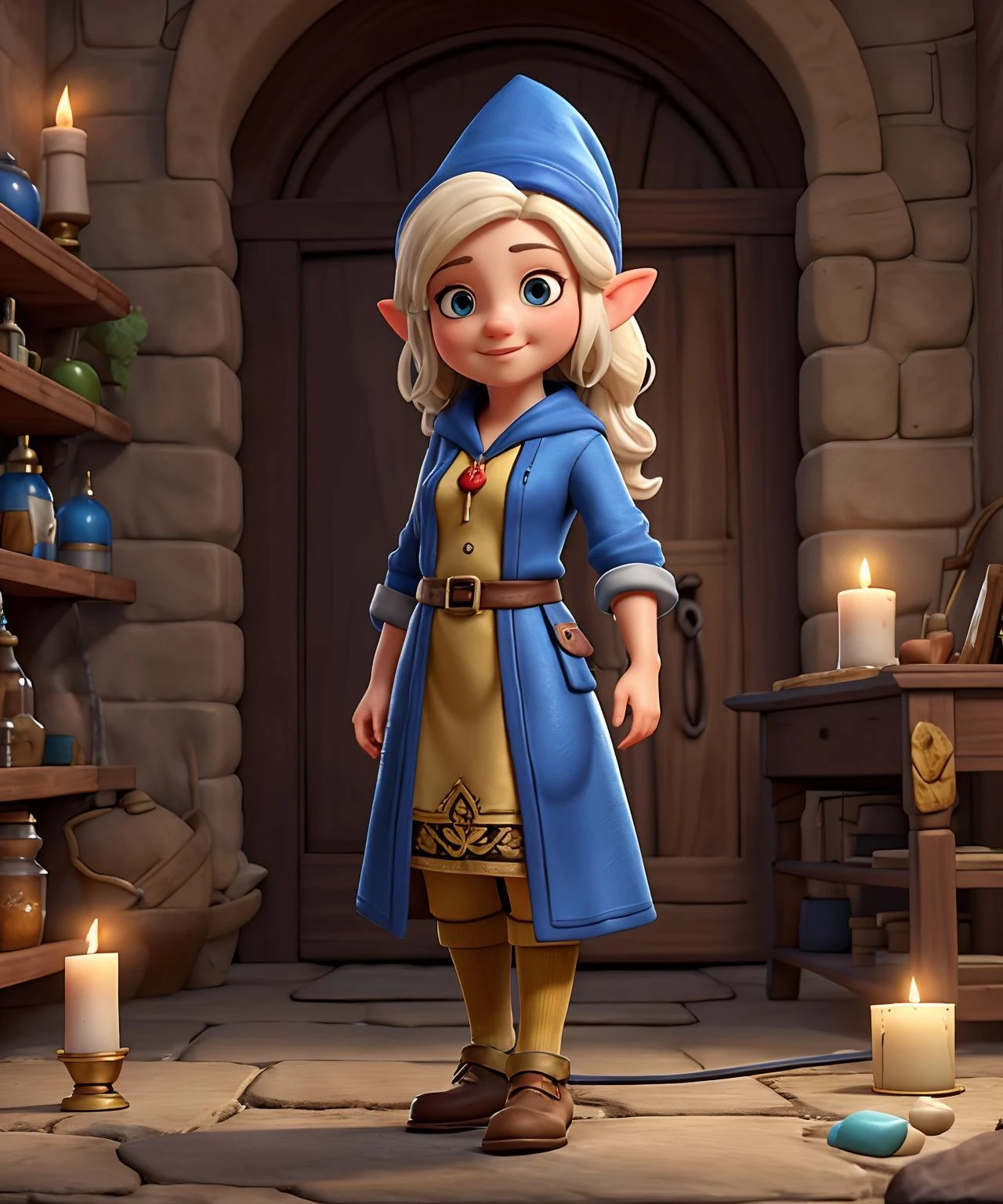 a cartoon image of a woman holding a candle and a lamp, a young female wizard, she is in the potions workshop, female wizard, a beautiful female wizard, beautiful female wizard, aesthetic, female genie, female gnome artificer, an alchemist gnome, muscular female gnome engineer, beautiful full body concept art, maya ali sorcerer, female dwarven noblewoman, gnome, spirit fantasy concept art, splashcreen character art, blue tunic and robes, female mage, portrait female elf wizard, render of mirabel madrigal, dota, gandalf as a woman, alchemist girl, epic mage girl character, (((mad))) elf princess, "dnd dwarf, female mage, antasy character, disney concept art : nixri, beautiful character painting, gnome druid, beautiful elf with ornate robes, ferred - themed robes and hat