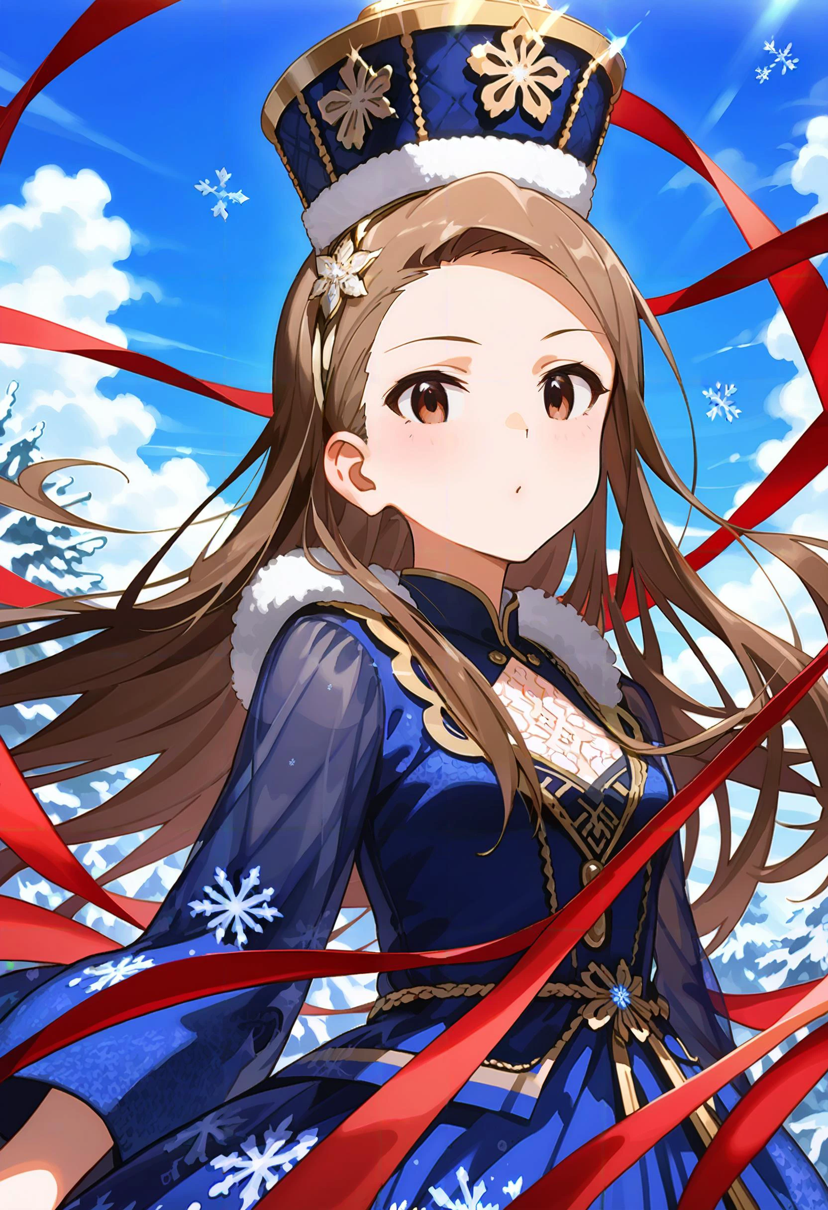 score_9, score_8_up, score_7_up, source_anime,masterpiece, best quality, high_resolution,8k,Perfect features, intricate details,Ray Tracing,
1girl,mnsior, petite, longhair, brown hair, forehead, brown eyes, hairband, small breasts,
BREAK
ushanka hat, intricate floral patterns,vibrant colors, Russian traditional fashion, Drape the shawl over the shoulders,
traditional Russian fur hat with ear flaps,
BREAK
outdoors,snowflakes, wind, rating:sensitive,from behind,
masterpiece, best quality, very aesthetic, highly detailed,Perfect features,Ray Tracing,<lora:neg4all_bdsqlsz_xl_V7:1>, <lora:MinaseIori_pony_v1:1>,