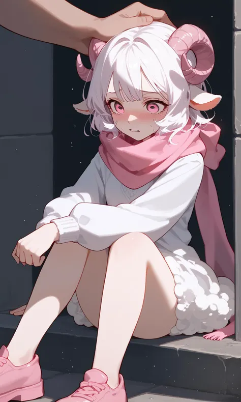 1girl,sheep ????,fluffy,white hair,pink horn,pink shoes,light_pink_scarf,<lora:å¨ä½_è¡¨ç°åH:0.8>, Expressiveh,rape_face,binding,, ï¼masterpiece, best quality,ï¼(score_9,score_8_up,score_7_up),