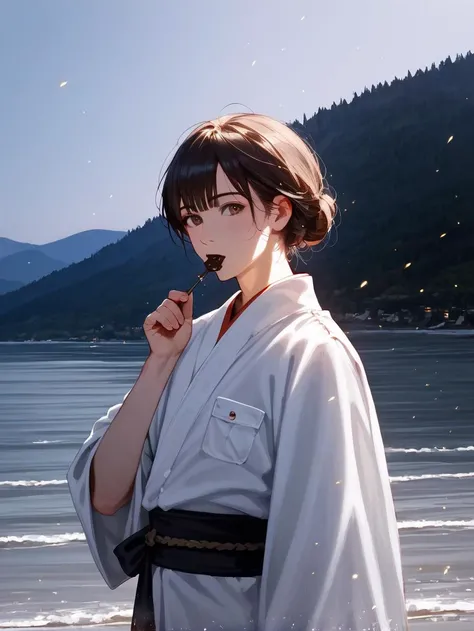 score_9, score_8_up, score_7_up, best quality, masterpiece, [source_anime:photo:0.01], irl, real, eye_focus, ultrarealistic, photorealistic, natural skin, detailed skin, abstract landscape,  uncanny, ambient occlusion, frostbite engine, vibrant, airbrushing, surrealism art,  soft particles, extraordinary work, uhd, creative, epiphora, Crane Shot, male soldier, Medium length chocolate brown flip with bangs hairstyle, Kimono, ,, prostration, A cutting-edge aquaculture farm, cultivating sustainable seafood through innovative fish farming techniques