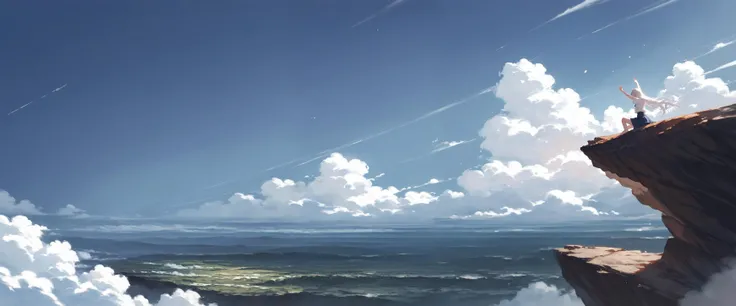 1girl,solo,(score_9,score_8_up,score_7_up),blue sky background with cloud,side view,no humans,
