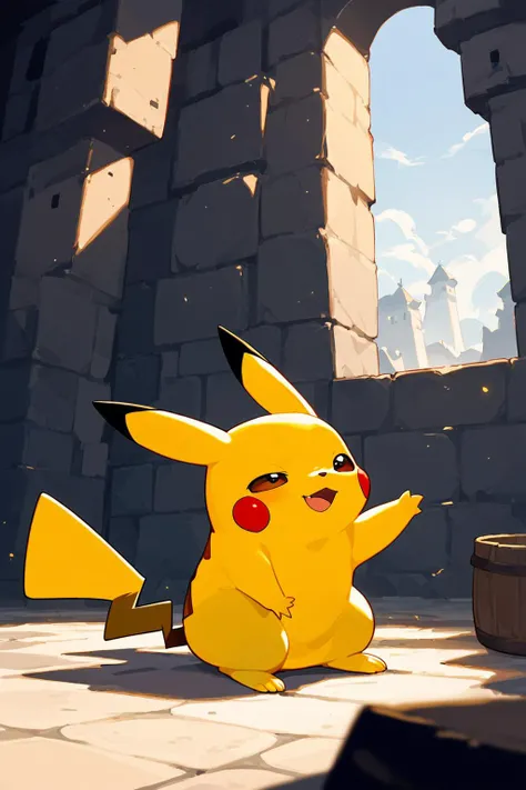 score_9, score_8_up, score_7_up, source_cartoon, fantasy, pikachu, dungeon environment,