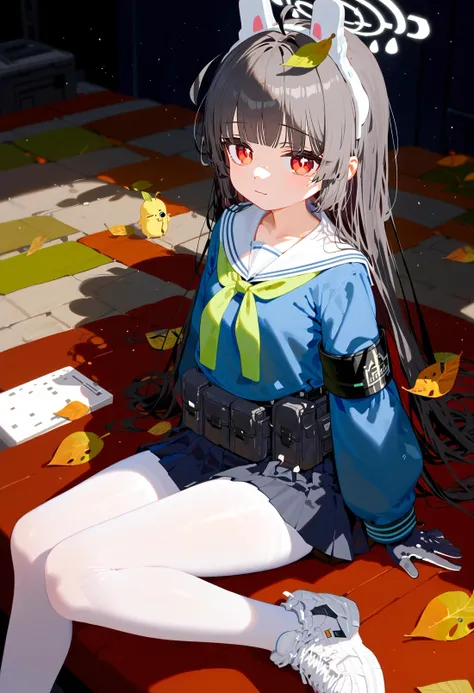 score_9,score_8_up,score_7_up,score_6_up,masterpiece,huge filesize,
depth of field,
(miyu-default:1.2),miyu \(blue archive\),red eyes,black hair,long hair,leaf on head,ahoge,fake animal ears,halo,sailor collar,pleated skirt,white pantyhose,sneakers,(black armband, black pouch:1.2),gloves,kneepad,<lora:miyu_blue archive_PONY_last:1>,