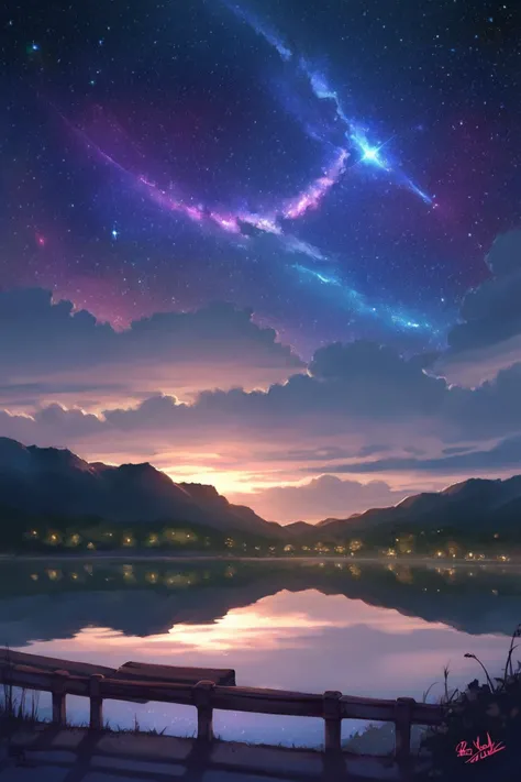PDXL, source_anime, <lora:AlpcmasV1:1>, alpcm4s, landscape,
giant lake, night sky, stars, galaxies,
volumetric reflections, volumetric shadows, HDR, shot on Canon DSLR