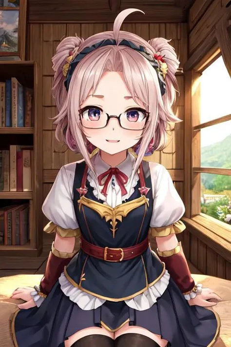 best quality,best quality, best masterpiece,
ahoge,,forehead.
girls..megane.
petite.
scrunchie..
fantasy
village