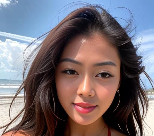 ((amateur photo highly defined)) (((head-face closeup))) of CindKimb <lora:CindKimb:0.9>, an alone-solo ((beautiful)) ((holding the camera-selfie-viewer with both her hands)) skinny, red lips, smiling, real-looking-skin, blushing, posing while (looking-at-viewer) ((in bikini at the beach)) or in lingerie in her room, ((video grainyfilm)) natural cinematic lighting, in the morning