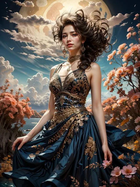 A beautiful white asian woman big breast with loose hair, standing on the stairs in the middle of a magical atmosphere, with a predominantly black and gold costume, a strapless armored corset-style dress decorated with bright blue jewels, a short tutu skirt, black thigh-high stockingswith lace tops and ornaments purple jewels, high heels with gold decoration, grand staircase background under mysterious sky full of stars and celestial bodies, crystal detailed, hyper realistic, hyper detail Transparent clothing, Detailed gemstones, masterpiece, best quality:1.2),,(8k,highres,RAW photo,realistic,photo-realistic:1.3),(detailed skin texture,detailed cloth texture, beautiful detailed face:1.25),professional lighting,photon mapping,beautiful soft light,radiosity,physically-based rendering,raytracing, model shoot style, model shoot style, (extremely detailed CG unity 8k wallpaper), full shot body photo of the most beautiful artwork in the world (NSFW), (Nude), (Naked), (Nipple) (pussy) (small pussy) (exposed pussy) (Navel) (amazing background)