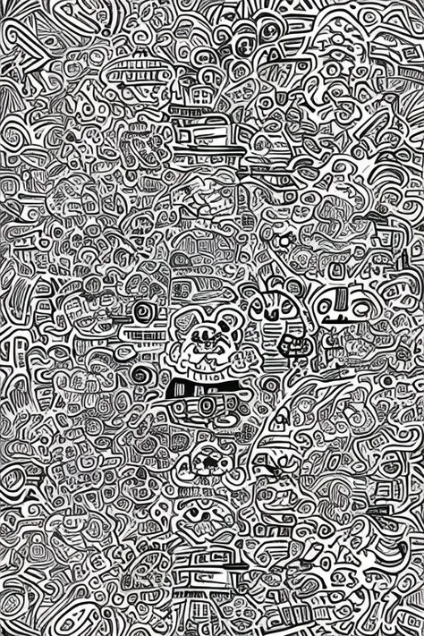 Line pattern, line thick, bobble, various animals, abstract painting style,biglion,