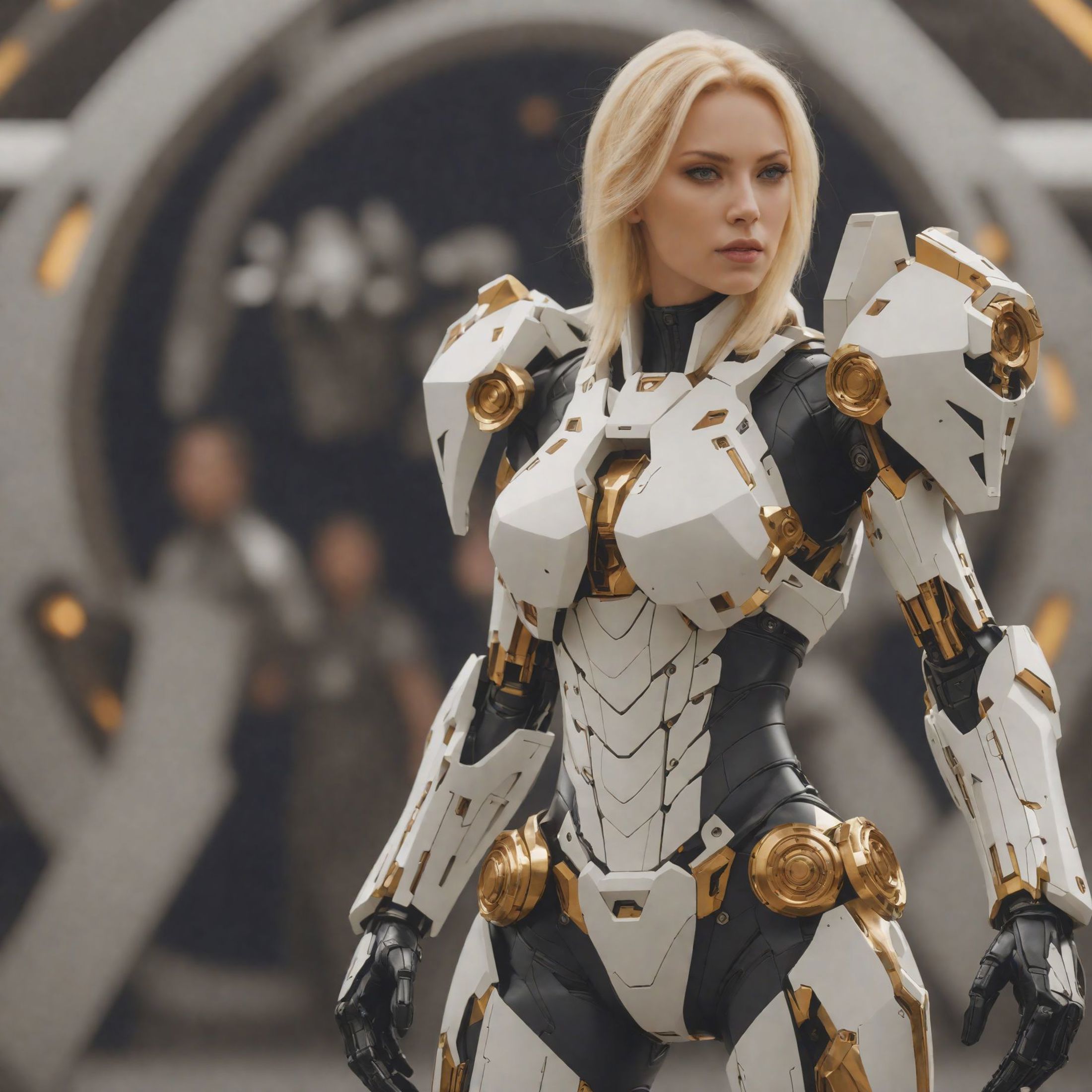 A woman in a futuristic suit standing in front of a building - SeaArt AI