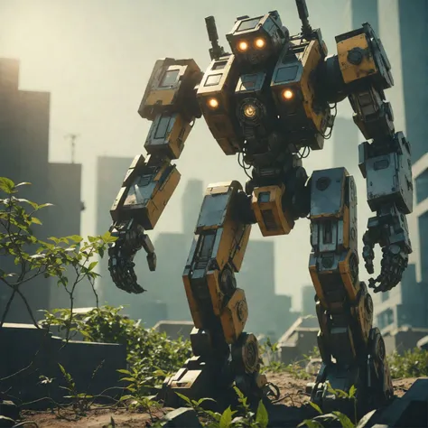 cinematic photo cinematic photo cinematic photo cinematic photography, solo, (MRS) ,super fine concept art, extremely detailed, a overgrowth (solarpunk:1.3) heavy mech, hard surface, plants, solar panels, hands, hawken, sci-fi, battlefield, <lora:srdxl_v2k:0.8> <lora:ovrgrwth:1> from_below, solarpunk city, shot on Canon EOS 5D, ND filter, natural lighting, in style of Christopher Nolan <lora:add-detail-xl:2><lora:lcm_sdxl:1.0> . 35mm photograph, film, professional, 4k, highly detailed, ( solar panels on top of robot). . 35mm photograph, film, bokeh, professional, 4k, highly detailed, cinematic photorealistic, 8k uhd natural lighting, raw, rich, intricate details, key visual, atmospheric lighting, 35mm photograph, film, bokeh, professional, 4k, highly detailed . 35mm photograph, film, bokeh, professional, 4k, highly detailed