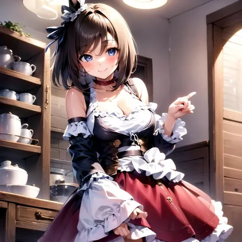 masterpiece, 8k wallpaper, best quality, 1girl, valentine, <lora:EishinFlash>, smile, blush, looking at the viewer, standing, short hair, medium breast, indoor,
