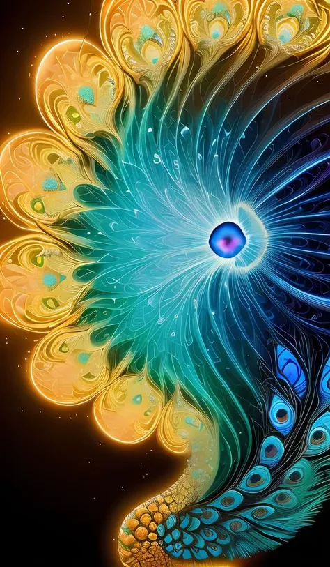 symmetrical insect rorschach test, peacock. intricate, centered, amazing composition by amano yoshitaka, by rembrandt, illustrious makinami, digital art, digital painting, artstation trending, unreal engine, fractal flame, transparent jellyfish, transparent feathers, bio luminescent, ice, water