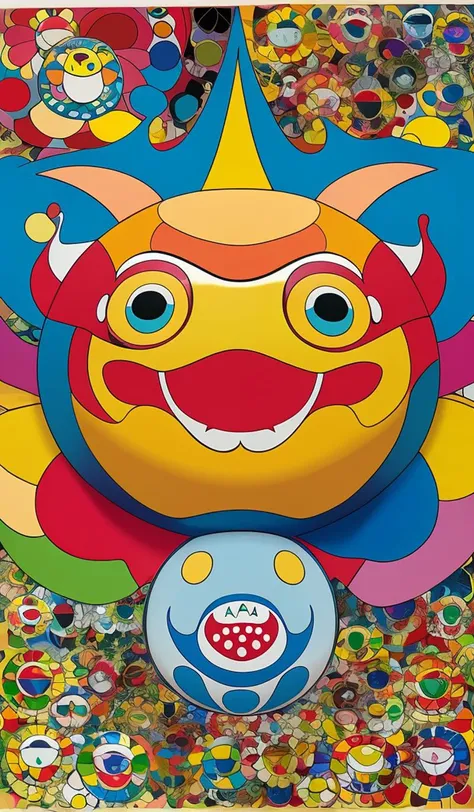 a painting of a monster with many different colors, a pop art painting by Takashi Murakami, featured on pixiv, pop surrealism, official art, 2d game art, maximalist