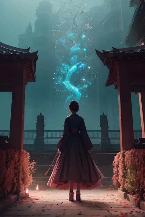 cinematic photo official art,unity 8k wallpaper,ultra detailed,aesthetic,masterpiece,best quality,photorealistic,entangle,mandala,tangle,entangle,1girl,cowboy shot,ecstasy of flower,dynamic angle,the most beautiful form of chaos,elegant,a brutalist designed,vivid colours,romanticism,atmospheric . 35mm photograph, film, bokeh, professional, 4k, highly detailed
there is an ancient palace beside the girl,oriental city,eastern architecture,a lot of details,mysterious expression, in a modern and abstract setting, with bold and colorful abstract art,bright lighting, studio (analog film:1.3) (vhs movieotorealistic) (screencap) (cinematic lighting) (sharp focus) (80sDarkFantasySD15b:1.0),,natural lights, photorealism, cinematic,