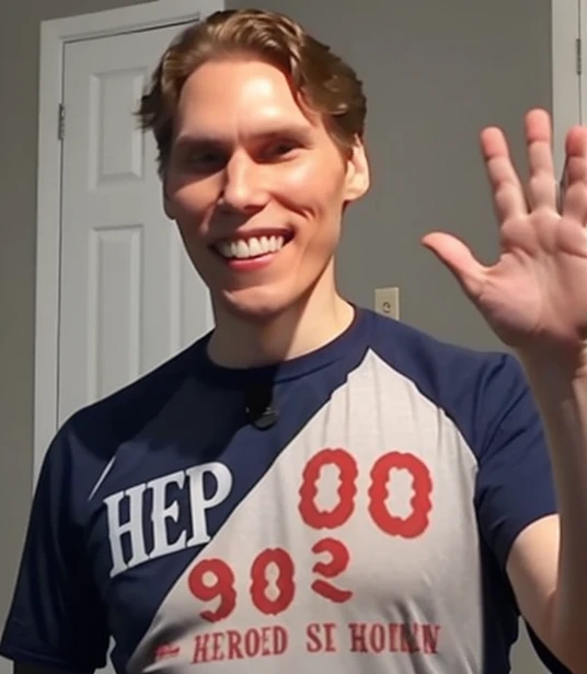 germy photo of jerma985 smiling warmly and waving at the camera. top text says 'Hi chat!'