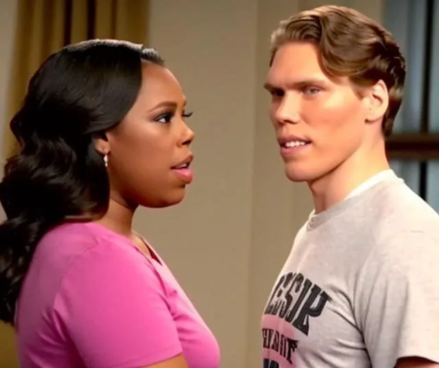 germy still frame of jerma985 in an episode of Glee and is talking to Amber Riley as Mercedes Jones on Glee 2009