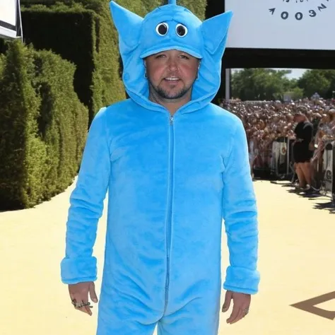 jasonaldean person (wearing a Tellytubby costume:1.2) and coming out of an alien house.