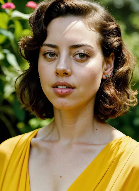 portrait of aubreyplaza-ti by Flora Borsi, style by Flora Borsi, bold, bright colours, intricate haircut, ((Flora Borsi)), natural lighting, by Tim Walker