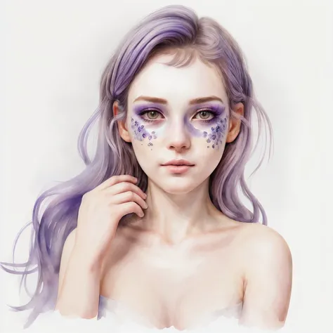 watercolor IrisCompiet <lora:try2:0.7>
girl, rough skin, natural skin,
elaborate intricate face paint,
sparkling lavender eyes,
