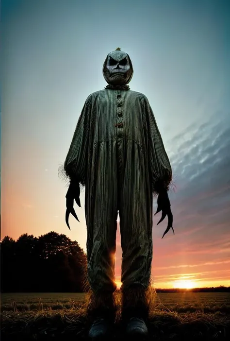 ((Low angle ground view)((Vintage FARMING HORROR magazine)) ((color news photo)) of a (srawman realistic looking human figure SCARECROW wearing clown JESTER clothing)BREAK(in tall field) BREAK((ominous sunset light) (phi ratio composition)(Perfect perspective)(wide angle lens) in the ((WPA photos)BREAK(post-processing: oversharpen, expert dodge and burn, ISO 400 color film noise, corner darken vignette) <lora:BetterHands:2> <lora:DepthOfFieldSliders:0.7><lora:HDhelper:0.4> <lora:ExposureControl:0.9> <lora:horror_slider_v7:0.9> <lora:EmotionSliders:-2> <lora:MoreDetails:0.4> <lora:Saturation:0.3> <lora:Film-Grain:0.5>
