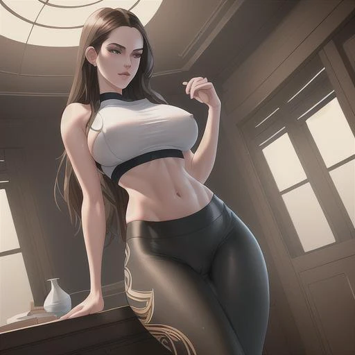nsfw, (unity 8k wallpaper:1.5), (best quality:1.3),(illustration:1.3),(100 layer:1.3),(ultra detailed:1.3),(sharp:1.3), ((extreme detail)), delicate and beautiful, Character Enhance, Perfect Anatomy, Beautiful and Aesthetic, Brilliant Colors, {Intricate Detail}, highres, light particles, flares, light rays, ((masterpiece)), extremely detailed, solo, fancy boobs, fancy pussy, fancy hair, masterpiece, best quality, highly detailed,masterpiece, best quality, highly detailed,pussy focus, realistic hair, realistic body, realistic pussy, dynamic pose, 1girl, realistic full body white girl, (((dark brown long hair))) , by Atey Ghailan and Emmanuel Shiu, SamDoesArt1, slim waist, anime, bright, colorful, high contrast, saturated, yoga pants, crop top, cum,