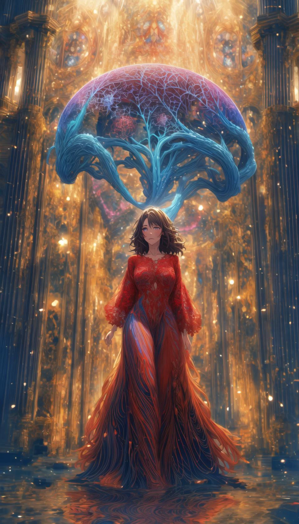 woman with glowing translucent fractals on skin, full body, swirling organic patterns, web, vibrant 8K, perfect result, ultra hd, vivid colors, perfect composition, soft natural volumetric cinematic lighting, amazing shadows, black silhouette, volumetric light, a ultra detailed digital painting by conrad roset, greg rutkowski and makoto shinkai trending on artstation,