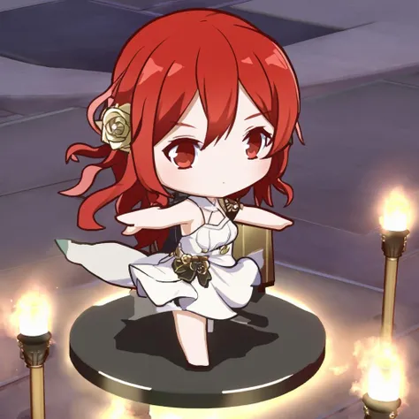 masterpiece, best quality, <lora:qban2-000008:0.6>, <lora:jizi-sdxl:1>,jizi,chibi,1girl, red hair, white dress,