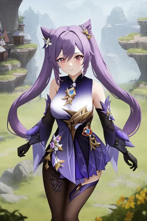 1girl, keqing \(genshin impact\), fantasy, landscape <hypernet:everything:1>, best quality, highly detailed