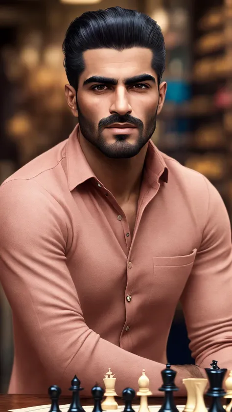 an awarded profesional photography of (1man:1.3) Arab with Honey eyes and Natural Brows and male high and tight hairstyle and chinstrap shaving in Beetroot Red color, wearing a wedding dress happiness, playing a game chess in shop ,(epic scene:1.3),ultradetialed character with perfect face,detailed skin,(ultrasharp:1.3),(masterpiece:1.1),best quality,(photorealistic:1.2),ultrarealistic,realistic ultradetailed character,4k perfect quality, <lyco:GoodHands-beta2:1> by by William Klein Fluorescent Lighting camera angle dutch angle and cropped legs Magnificent,Imperceptible detail,Intricately designed, (perfect quality face:1.5) hyper-detailed complex, insanely detailed, detailed clothes, detailed skin, detailed body,