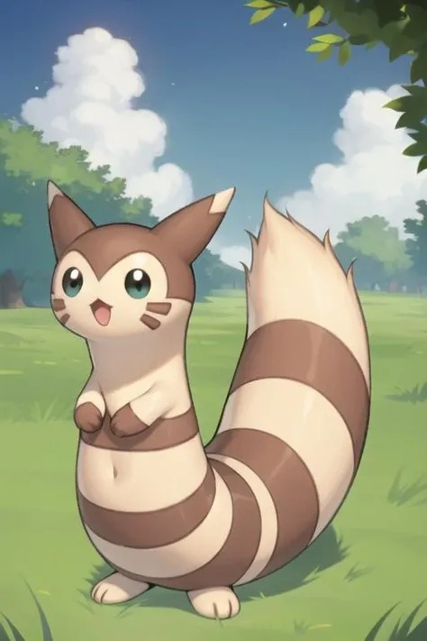<lora:furretV1-000010:0.6>, furret,pokemon \(creature\), solo, 1other, solo focus, pokemon, pokemon \(game\), animal, body fur, cartoon bone, pokemon \(anime\), 
grass, on grass, tree, sky, sunlight, cloud, standing, 
open mouth,  looking at viewer,, (masterpiece),(best quality),extreamly delicate and beautiful,illustration,