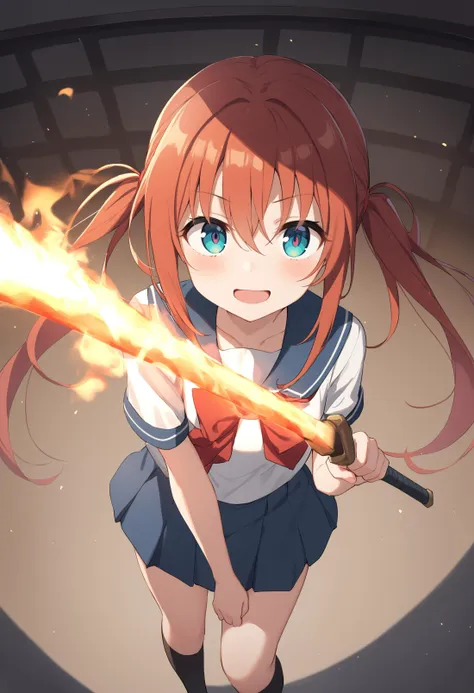 1girl,sincos, ningen mame, toosaka asagi,solo,medium breasts,school uniform,
flaming sword, holding sword, holding weapon,<lora:flamingsword_XL_v1:0.7>
fire, flaming weapon, glowing weapon, glowing sword, flame,
ceiling, fisheye lens, looking to the side, orange hair, aqua eyes,seductive smile, Hadrian's Wall, open mouth, twintails hair,,
best quality, very aesthetic, absurdres