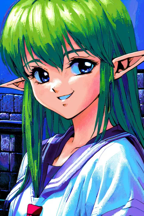 (best quality, masterpiece, RAW photo,ultra-detailed:1.2), <lyco:GoodHands-beta2:1.0>,1girl,solo,looking at viewer, smile,<lyco:1990's_PC:0.8> elf,serafuku