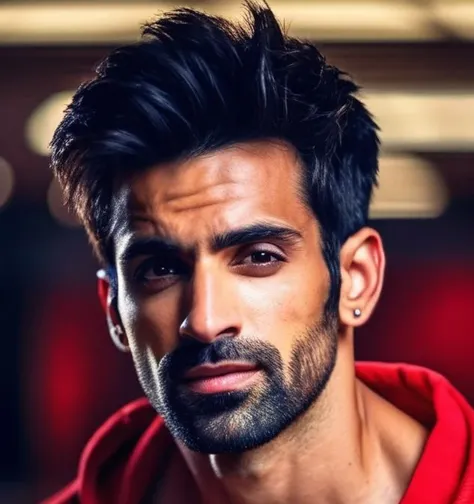 <lora:arjit-karan:0.8> karan soni a man, realistic photo in a worn ((skin-revealing skimpy erotic red tracksuit, massive hairy pecs)), big pecs, big arms, bulge, VPL, ((light bokeh)), intricate, (steel metal [rust]), elegant, erotic, exuding sexual energy, homoerotic, sharp focus, photo by greg rutkowski, soft lighting, vibrant colors, (masterpiece), ((streets)), (detailed face), looking at viewer, light smile, night, walking towards viewer, cinematic lighting, beautiful lighting, cinematic lighting, (hazy filter, film grain:1.2)