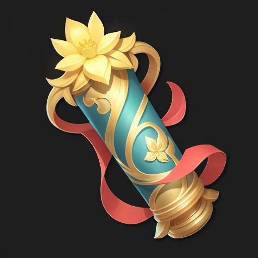 (Scroll),Flower, pattern, streamer, beautiful creation,Ancient Roman style, fantasy,gameicon,masterpiece,best quality,ultra-detailed,masterpieces, HD
Transparent background, 3, Blender cycle, Volume light,
No human, objectification, fantasy  <lora:scroll:0.4>