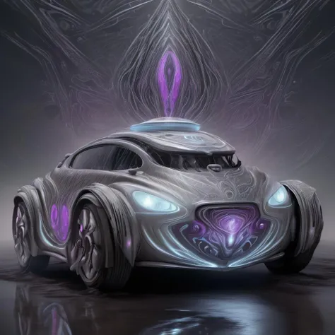 DonMF43XL Autonomous Car, Flowing Lines, Puddle Lights, Engine Cover, Silver, Weathered, Tribal Designs, Vinyl Texture, , tech, scifi, futuristic, fairytale, <lora:DonMF43XL:1>