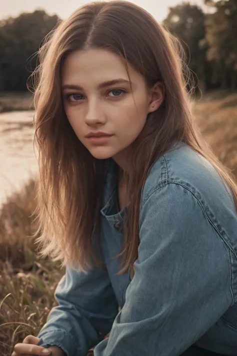 (((Close up head portrait))), ((Wearing a sweater)) and ((very distressed jeans)), ((Professional Photo Shoot)), ((in the country next to a river)), ((Sitting on the grass with legs crossed)), smiling, model shoot style, extremely intricate, High Detail, Sharp focus, dramatic, soft cinematic light, (looking at viewer), (Real Eyes), (Detailed Eye Corneas) (detailed pupils), smiling, 24mm, photo lab, elegant, insane details, hyperdetailed, low contrast, epiCRealism, (((SFW)))    <lora:AMN:0.85> Amanda Nyström